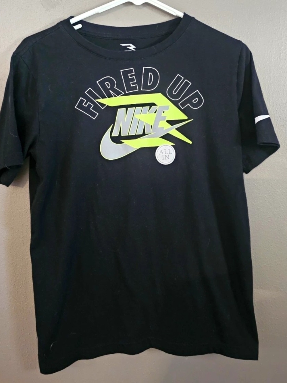 Nike Black Short-Sleeve 'Fired Up' Graphic Tee with Neon Yellow Accent